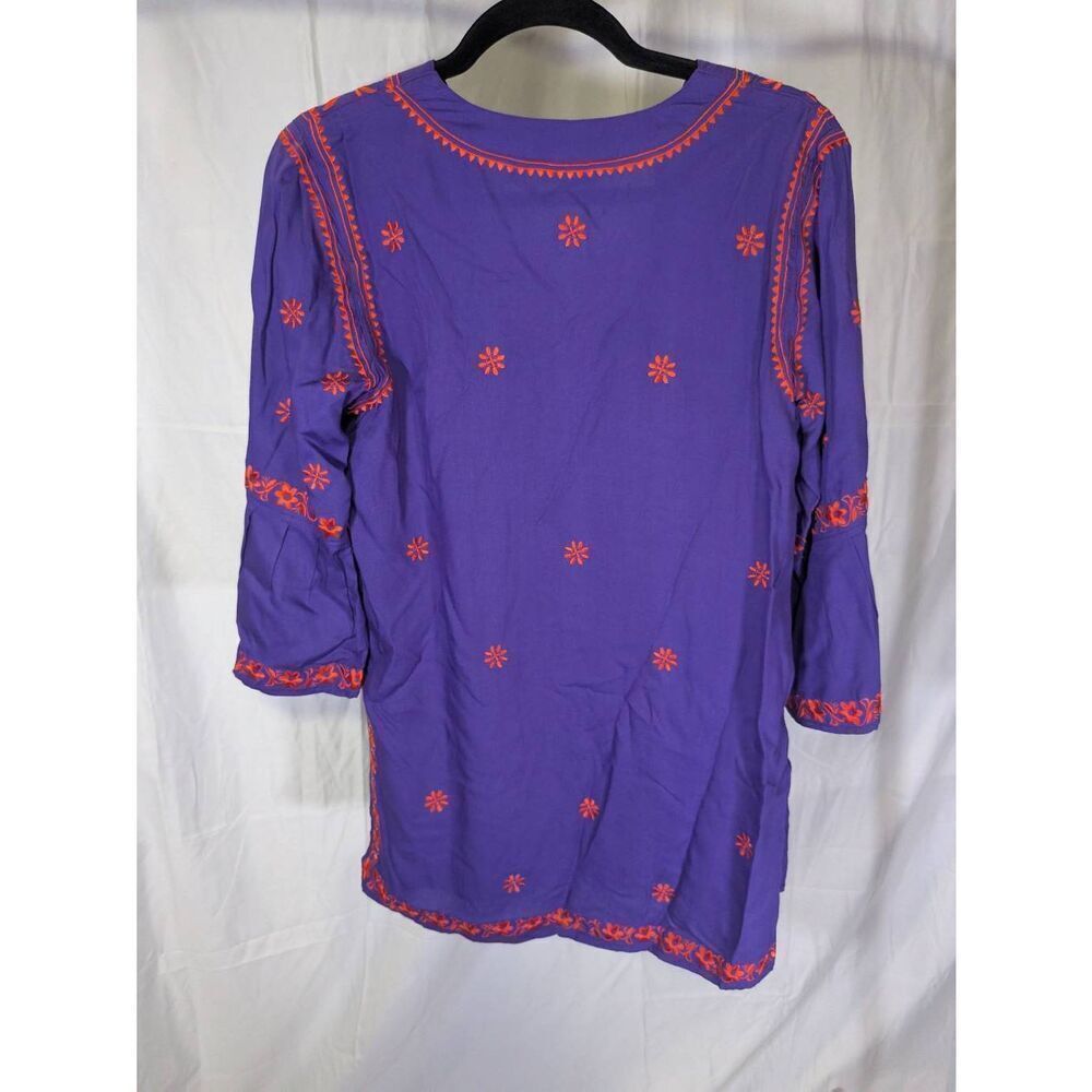 Escapada Purple Tunic Top Red/Orange Floral Embroidery Women’s Size Small - Picture 2 of 5